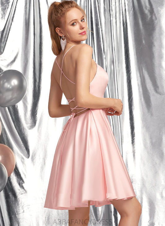 Homecoming Short/Mini Square Neckline Dania A-Line Dress Satin Homecoming Dresses