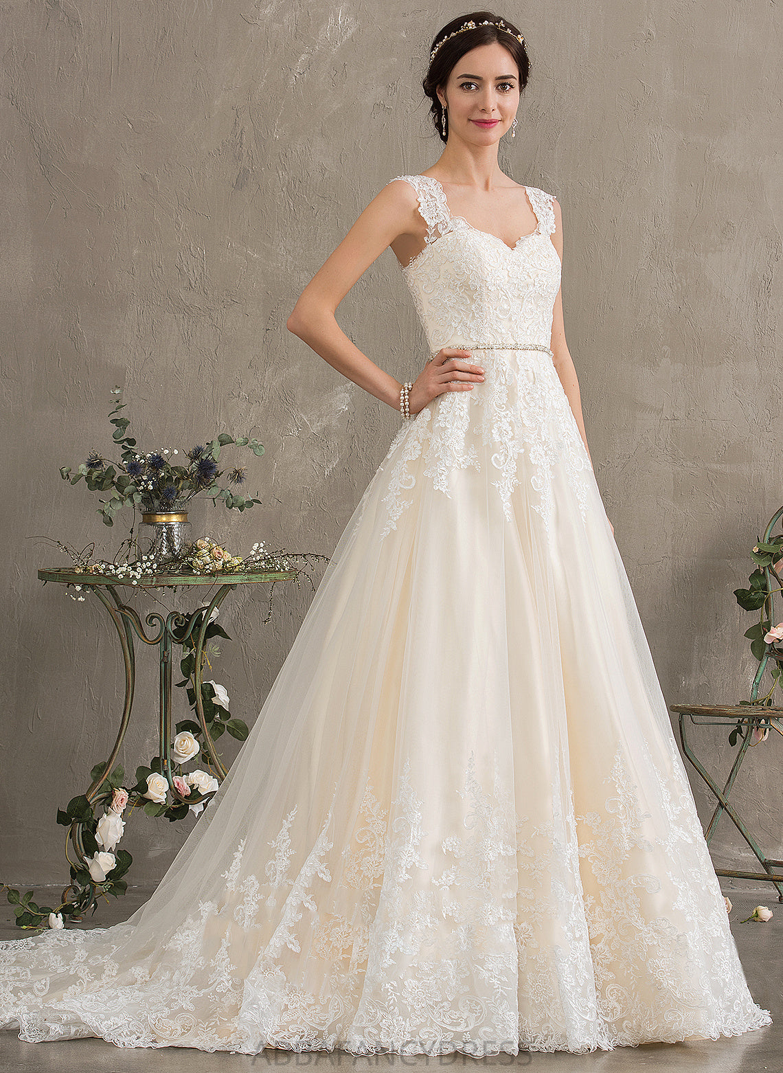 Ashlyn Sweetheart Ball-Gown/Princess Lace Beading Court With Tulle Wedding Dress Train Sequins Wedding Dresses