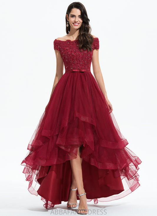 Dress Bow(s) Beading Ball-Gown/Princess Wedding Tulle Zoey With Off-the-Shoulder Asymmetrical Sequins Wedding Dresses