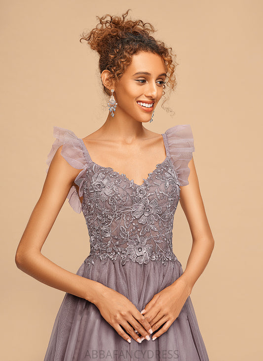 Tulle Cascading A-Line Homecoming Lace Knee-Length Ruffles Viv With V-neck Dress Homecoming Dresses