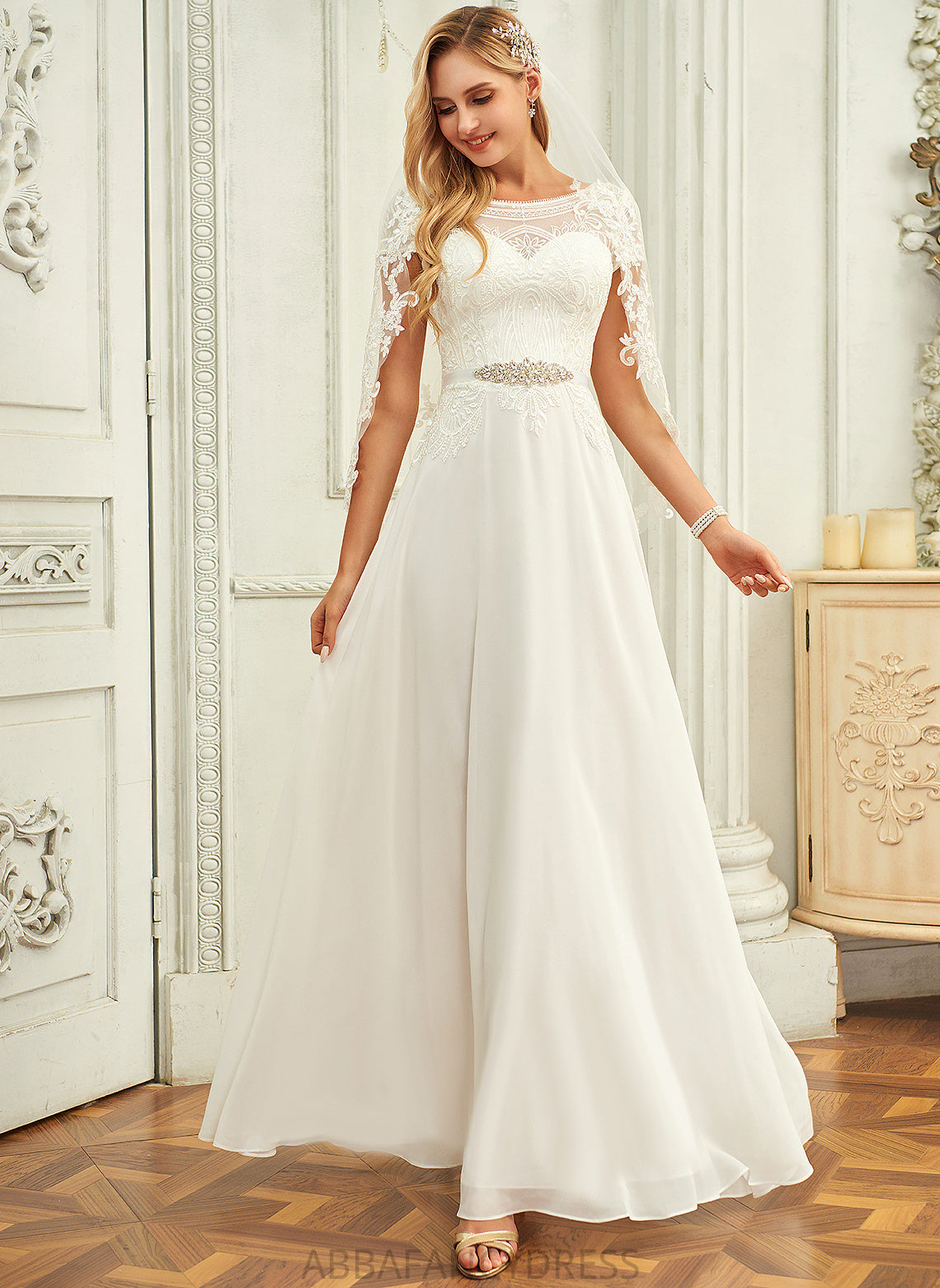 With Sequins Wedding Wedding Dresses Lace Floor-Length Neck Dress Scoop Rhianna Chiffon