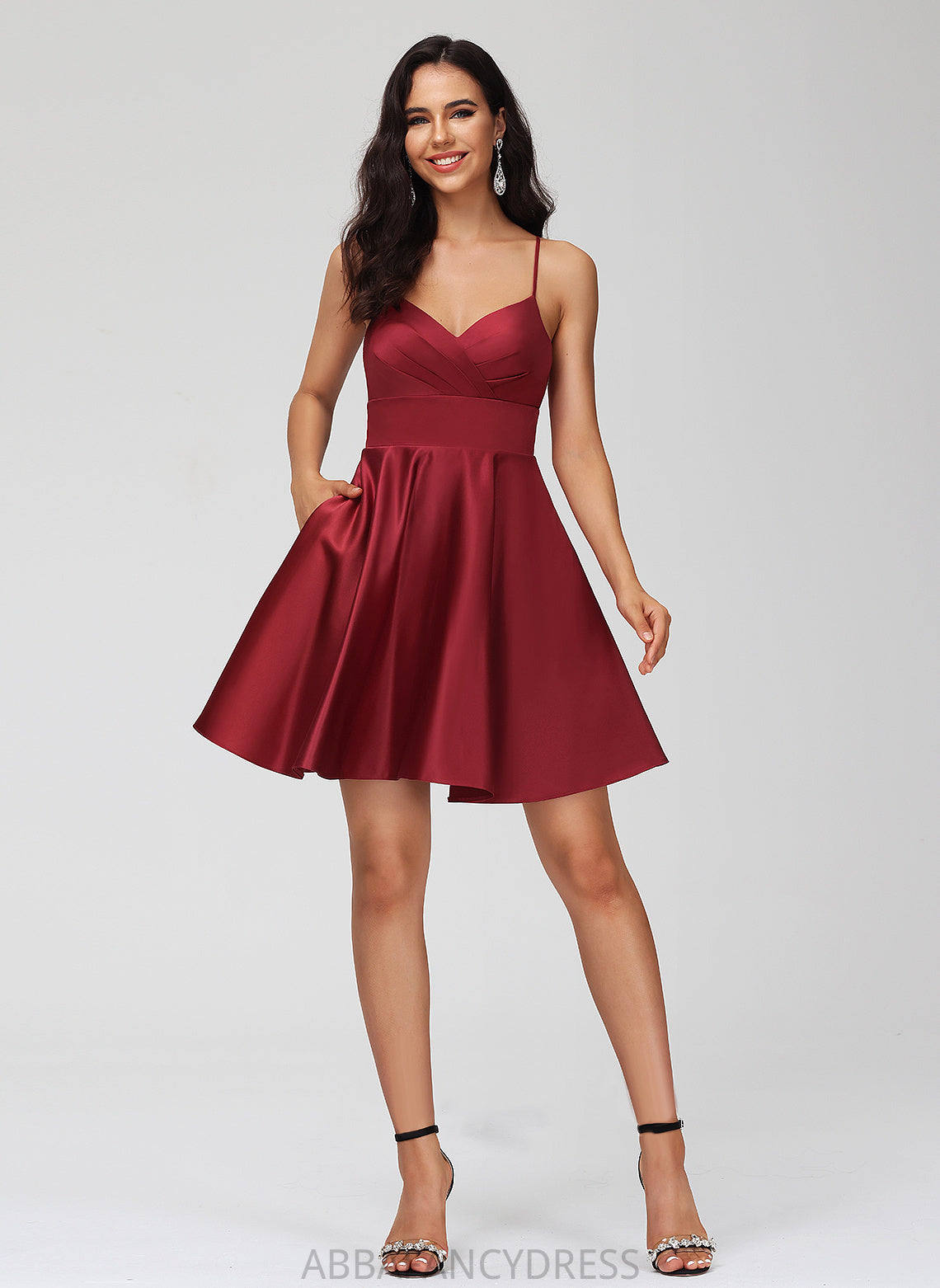 Homecoming Dresses Dress Satin Jamie A-Line With Short/Mini Pleated Homecoming V-neck