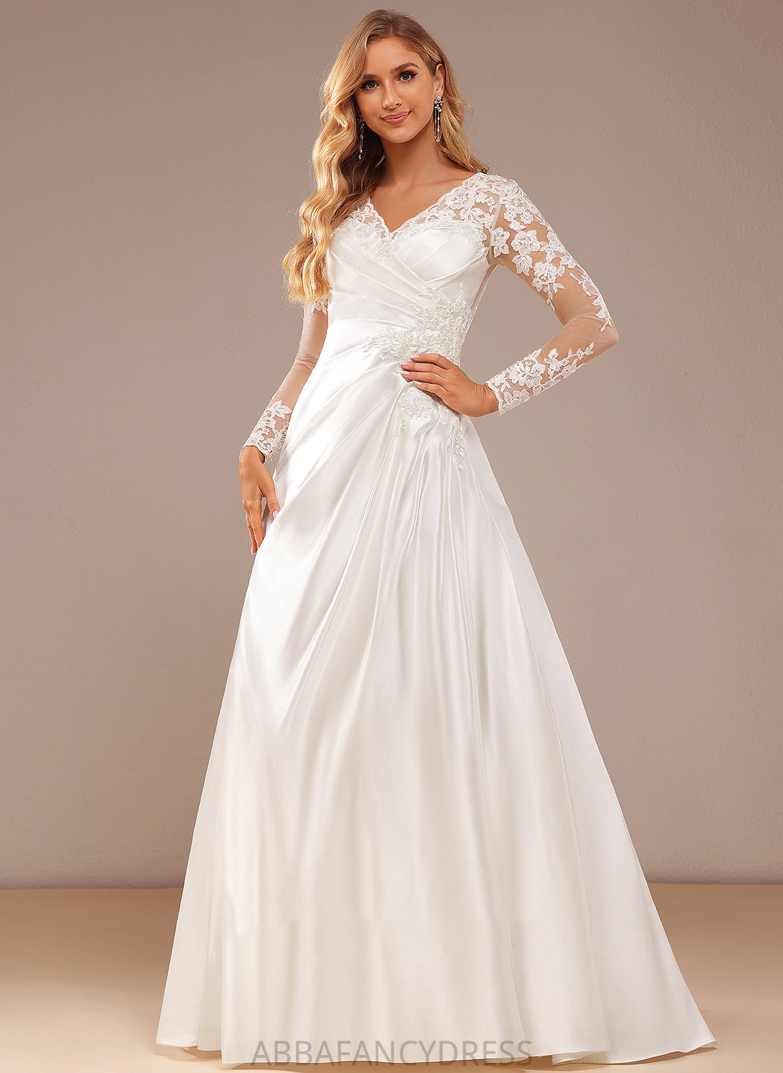 V-neck Satin With Sequins Train Wedding Lace Lace Dress Wedding Dresses Zoie Court A-Line