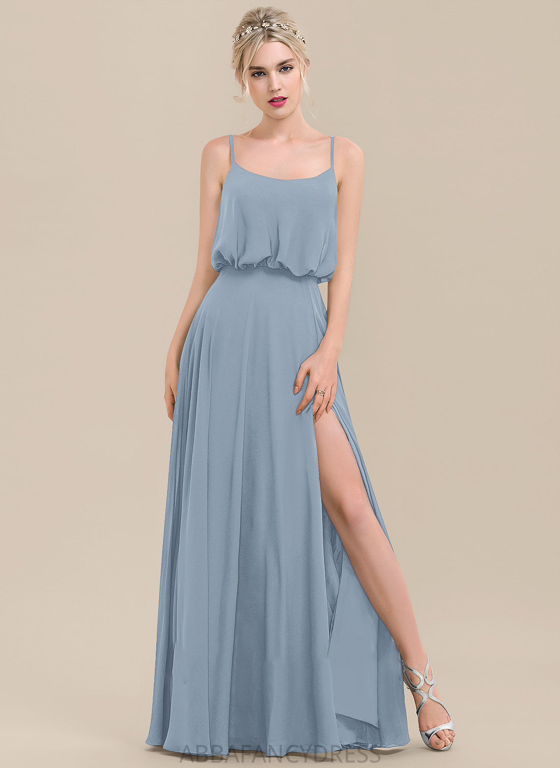 Length Silhouette Embellishment SplitFront SquareNeckline A-Line Fabric Neckline Floor-Length Jaiden Stretch Satin Floor Length