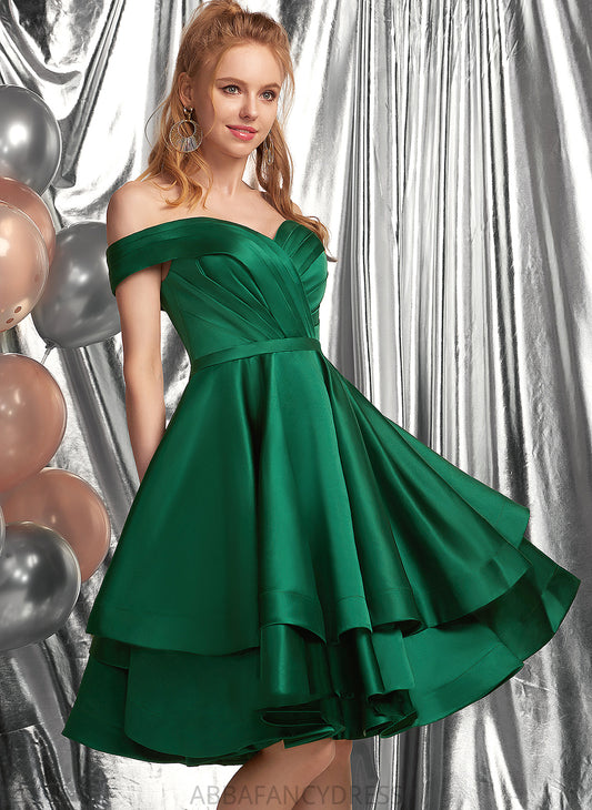 Knee-Length A-Line Off-the-Shoulder Satin With Homecoming Dresses Homecoming Jamiya Ruffle Dress