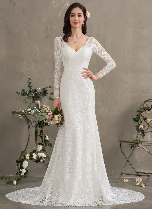 Court Dress Dahlia Trumpet/Mermaid V-neck Lace Wedding Train Wedding Dresses