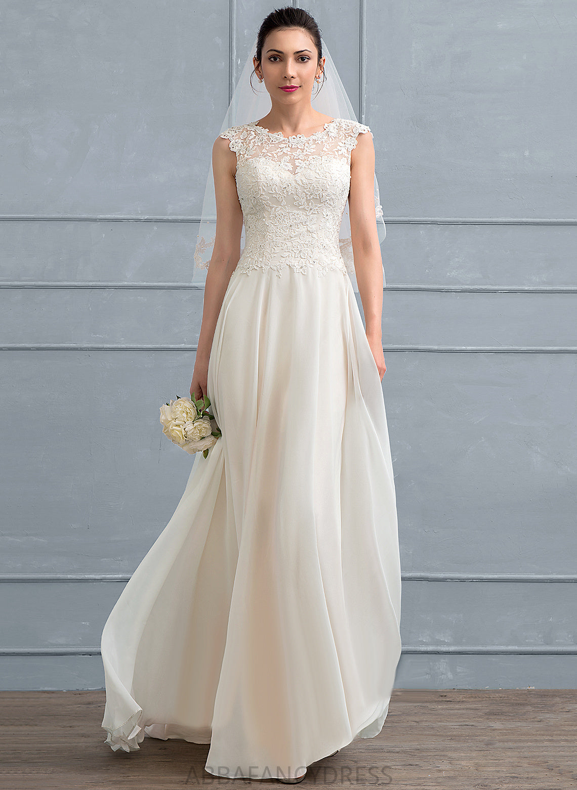 Sequins Beading Floor-Length Dress Kennedi Chiffon With Scoop Wedding Dresses A-Line Wedding Lace