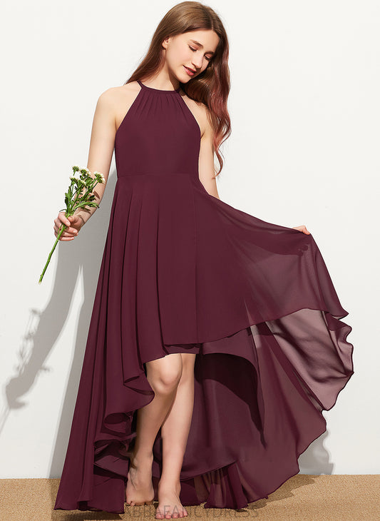 Neck Chiffon Cristal A-Line Ruffle With Asymmetrical Junior Bridesmaid Dresses Scoop