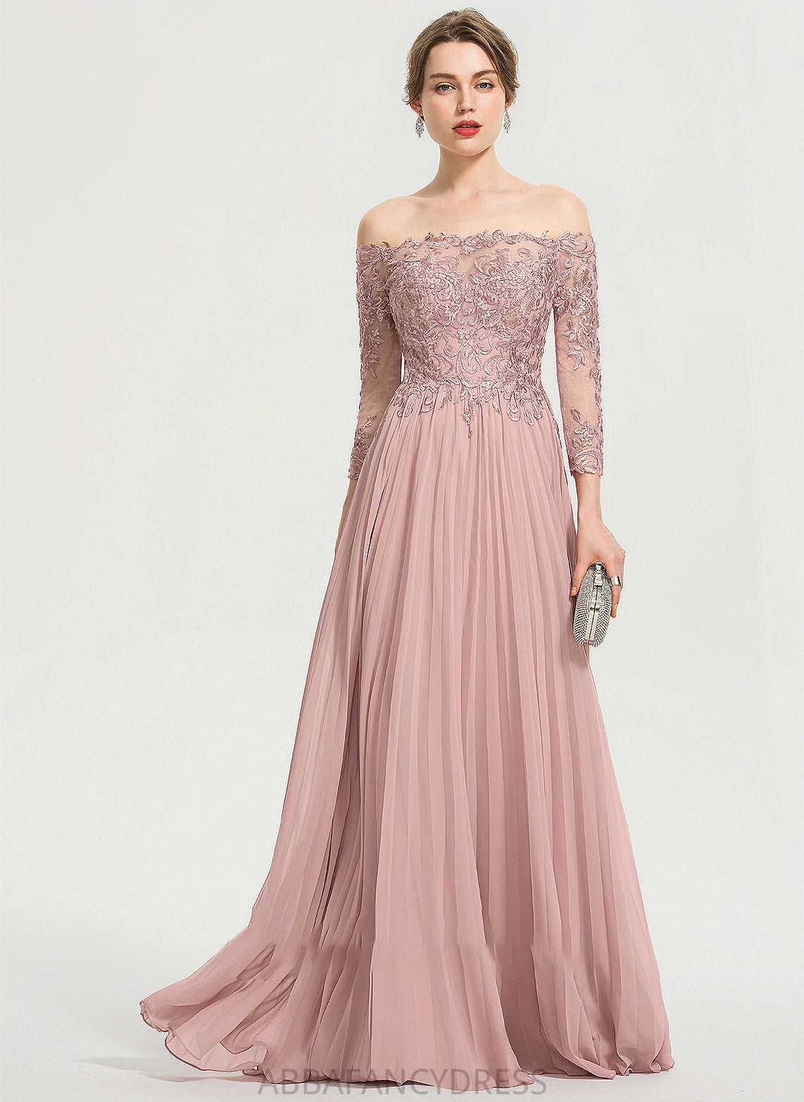 Ball-Gown/Princess Sequins Off-the-Shoulder Pleated Melanie With Floor-Length Chiffon Prom Dresses