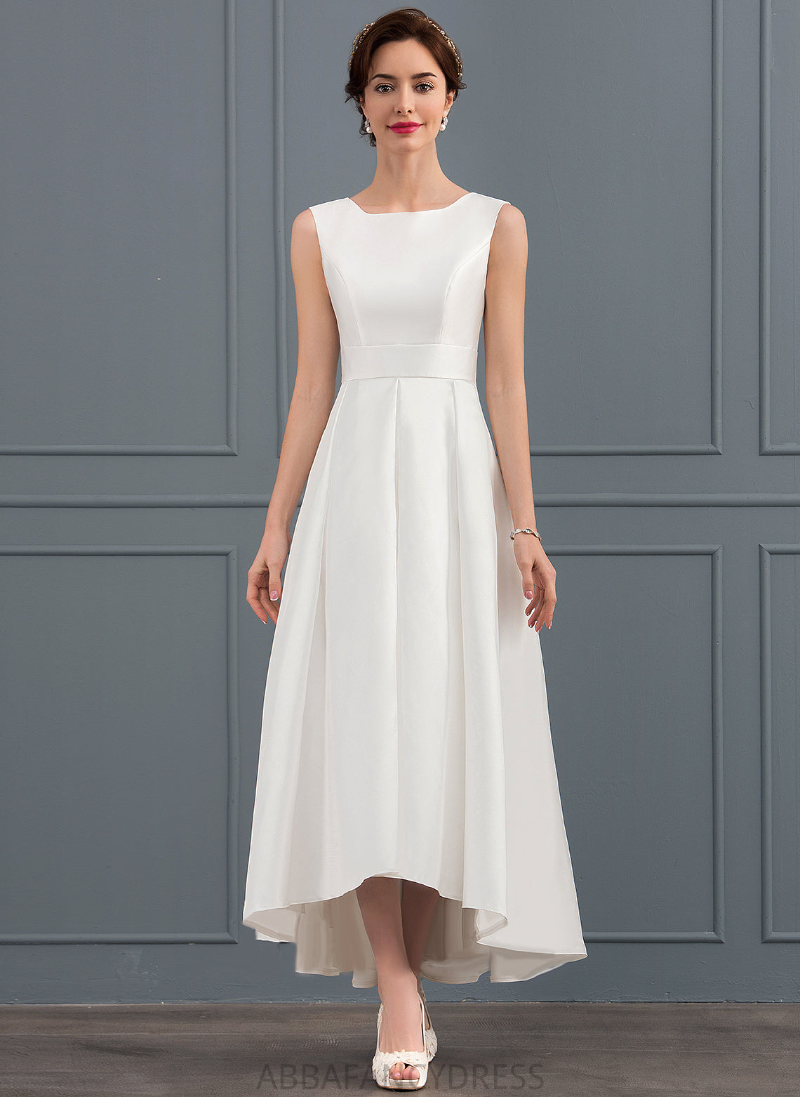 Square Wedding Dress Asymmetrical Satin A-Line Brianna Wedding Dresses