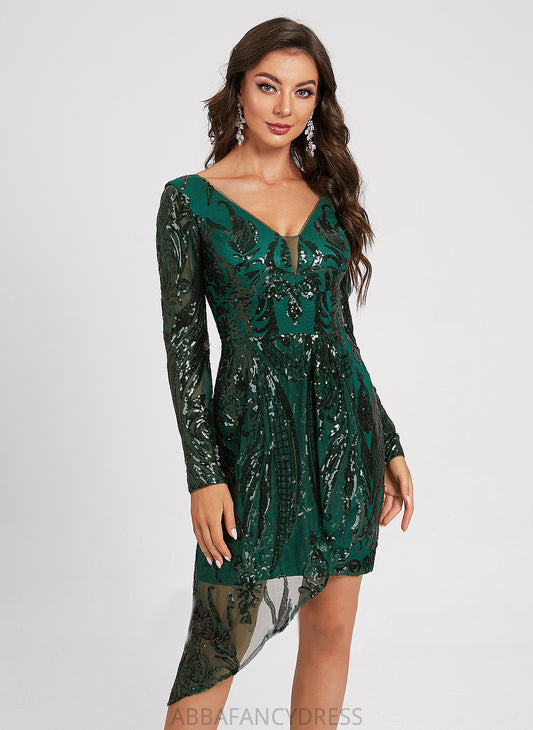 Sheath/Column Dress With V-neck Asymmetrical Sequined Lace Lace Homecoming Dresses Homecoming Rachel Sequins