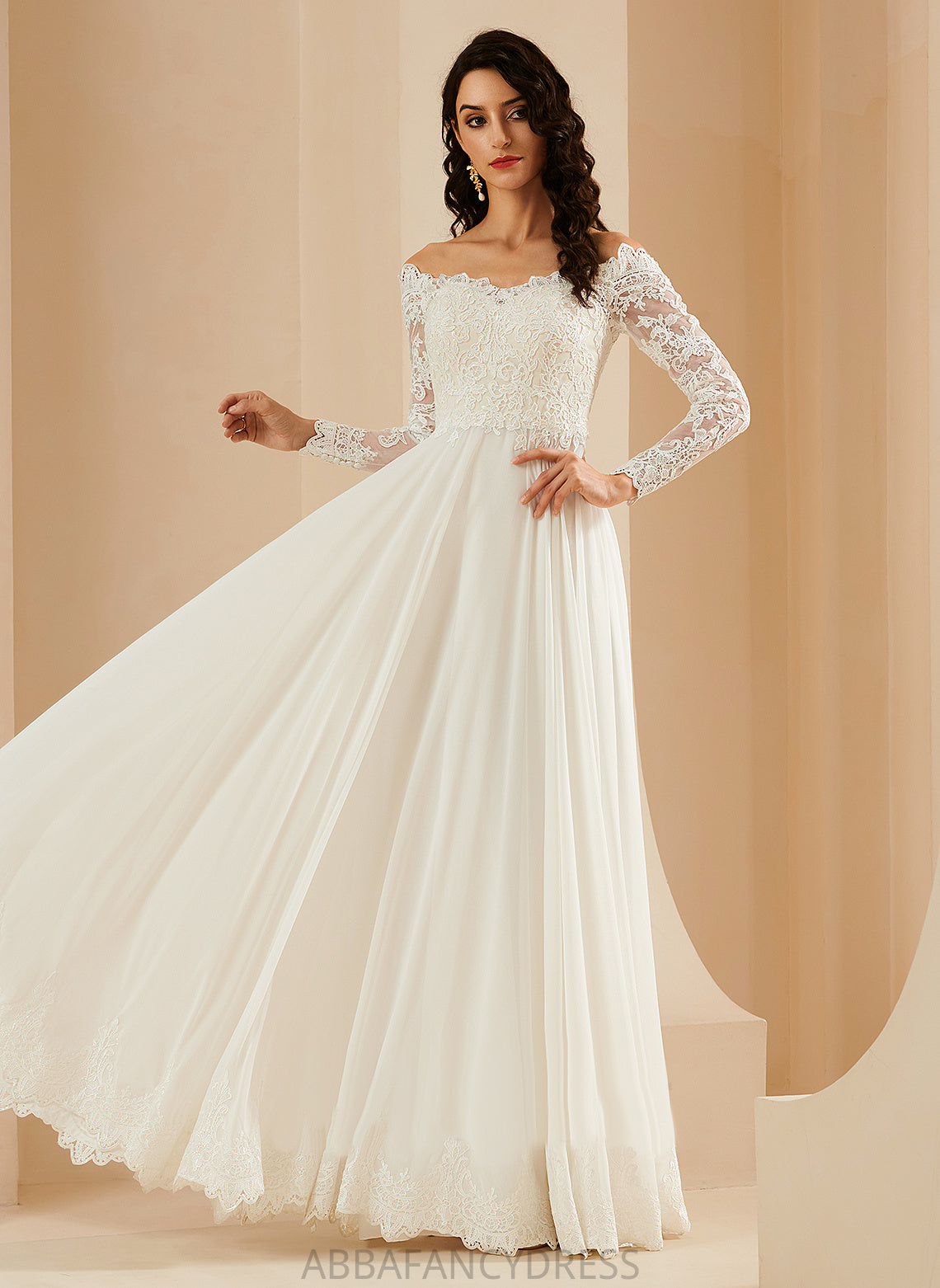 Train Wedding Dresses Wedding Lace Off-the-Shoulder Dress With A-Line Chiffon Maisie Sweep