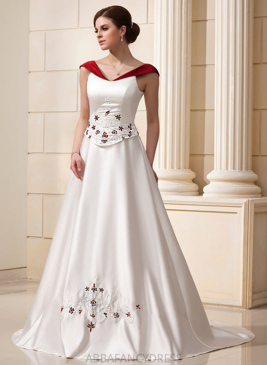 Wedding Dresses Kenzie Chapel Train Beading Flower(s) Wedding Satin With Ball-Gown/Princess Dress