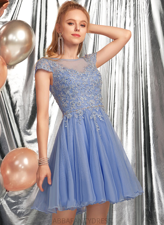 Scoop Laney Appliques Homecoming Dresses Lace Beading Short/Mini Dress Homecoming Tulle A-Line With Neck Lace