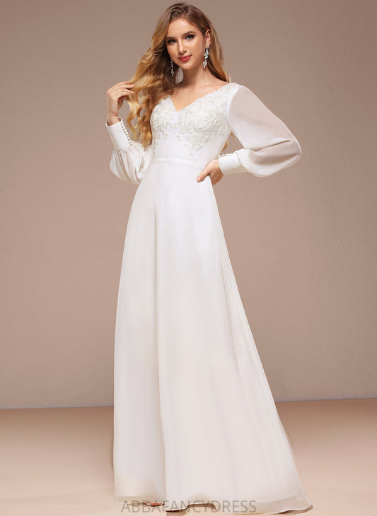 Aniya V-neck With Lace Sequins Wedding A-Line Dress Wedding Dresses Floor-Length Chiffon