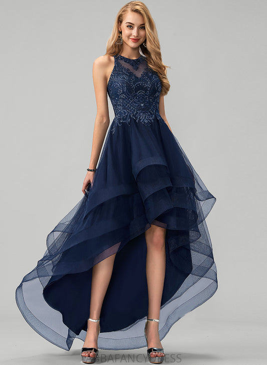 Asymmetrical Tulle Beading Prom Dresses Neck Aryanna With Sequins Ball-Gown/Princess Scoop Lace