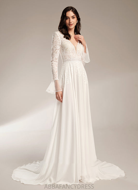 Ruffle Wedding Dresses Dress With Court Wedding Mariah A-Line V-neck Train