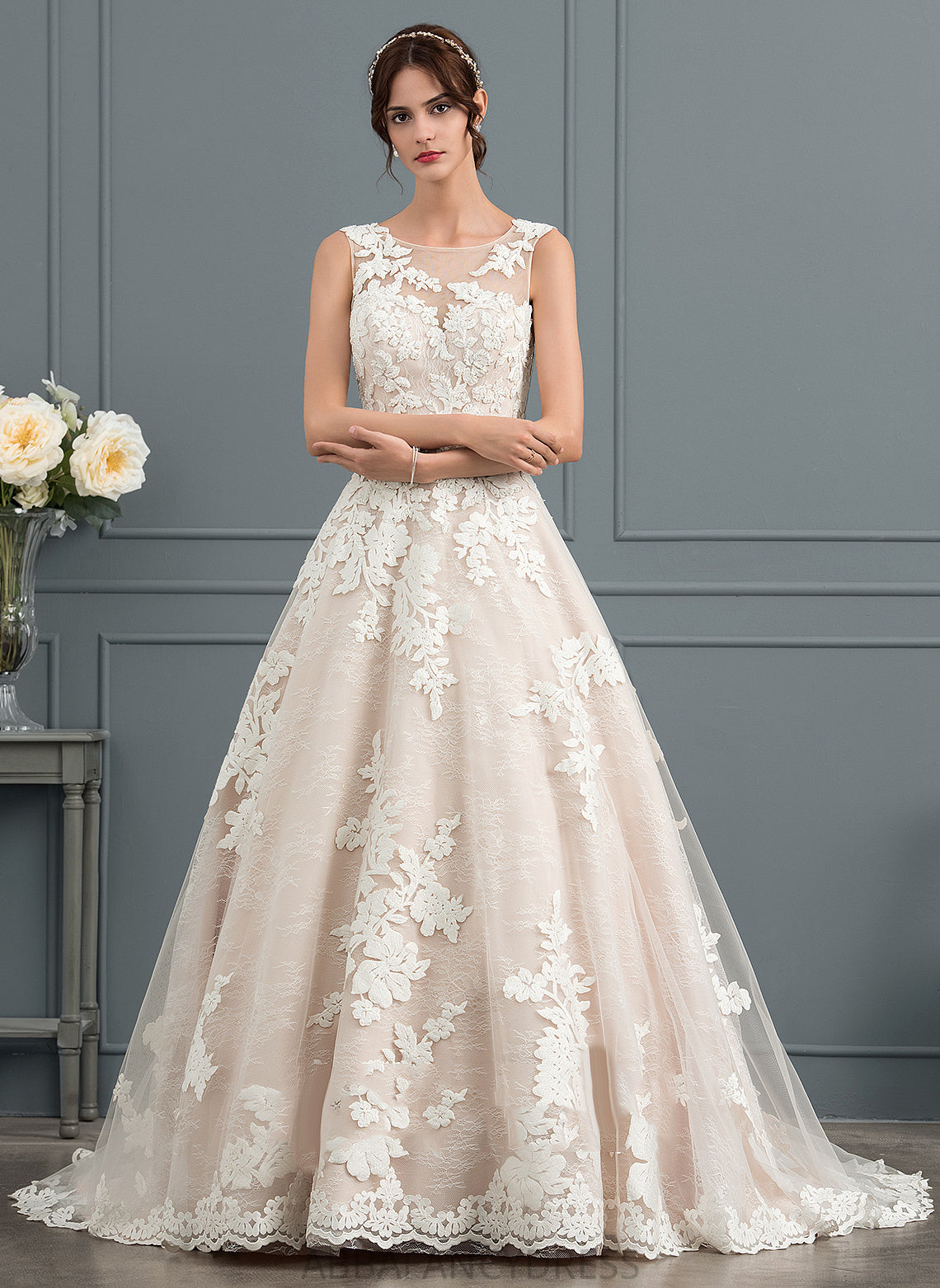 Helga Ball-Gown/Princess Lace Dress Wedding Dresses Wedding Court Illusion Train With Sequins Beading Tulle