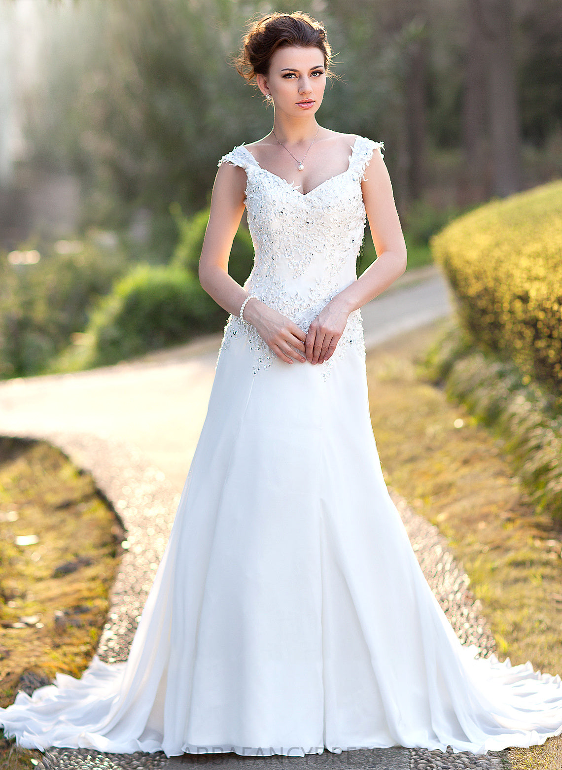 Lace Train Beading V-neck A-Line Wedding With Miah Wedding Dresses Court Sequins Dress Chiffon