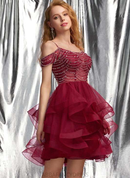 Ball-Gown/Princess Neck Melany Dress Tulle With Scoop Sequins Homecoming Short/Mini Homecoming Dresses Beading