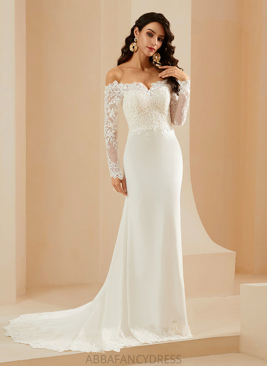 Gertrude Chiffon Wedding Dress Off-the-Shoulder Train Court Lace Trumpet/Mermaid Wedding Dresses With