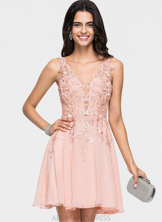 Homecoming Dresses With A-Line Short/Mini Beading Dress Lace Homecoming Nadia V-neck Chiffon