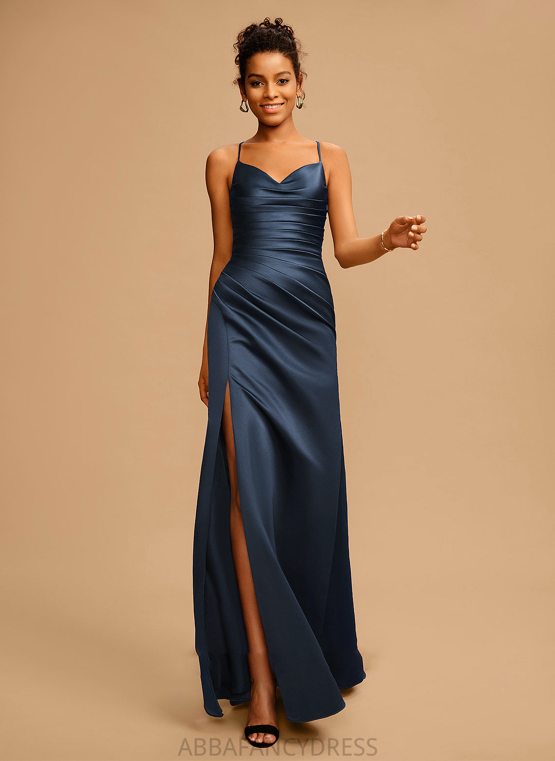 Satin Sheath/Column With Pleated V-neck Kelsey Prom Dresses Floor-Length