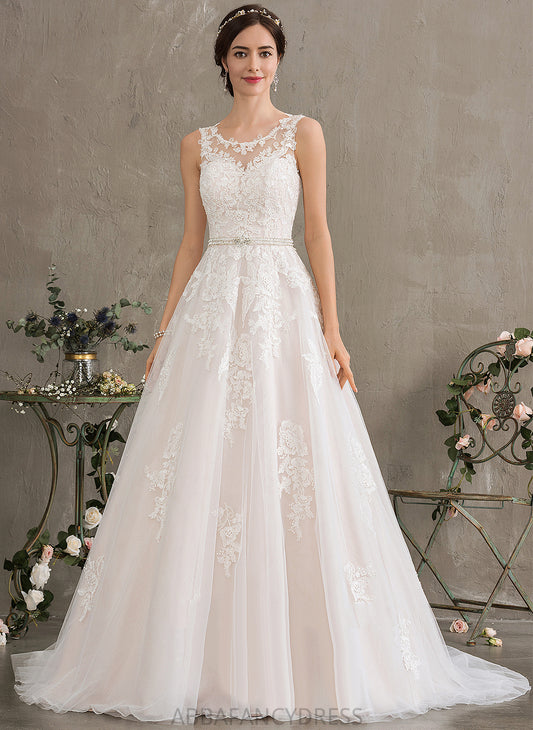 With Alivia Wedding Dresses Dress Tulle Neck Lace Beading Train Court Scoop Ball-Gown/Princess Sequins Wedding