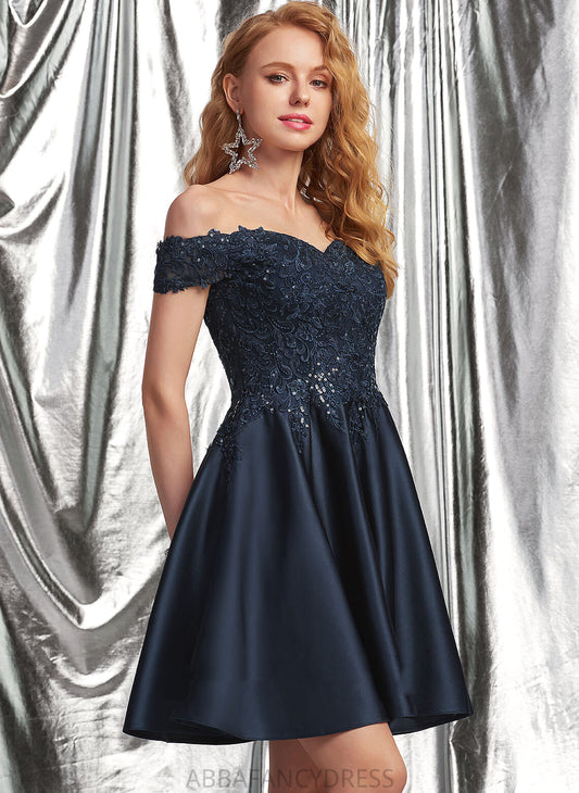 With Dress Short/Mini Lace Madyson Satin Off-the-Shoulder Homecoming Dresses Homecoming A-Line