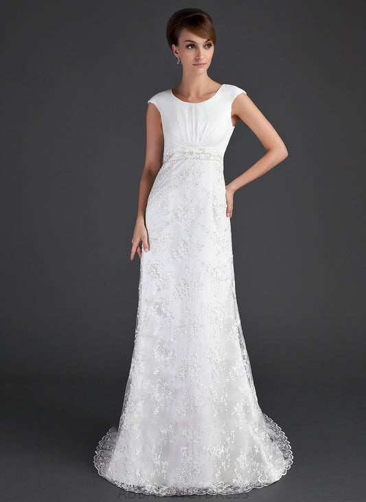 Wedding Dresses Wedding Camille Train Lace Court Sheath/Column Dress With Ruffle Beading Scoop Neck