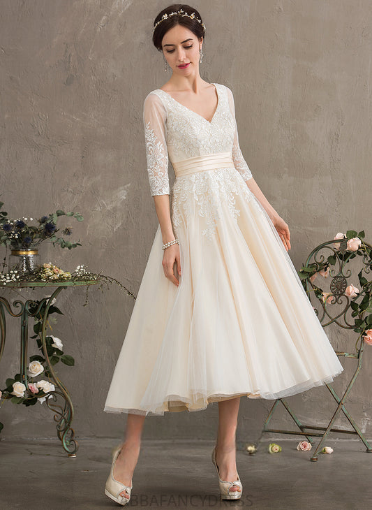 Carly Tulle Dress Wedding Dresses Wedding Tea-Length Ball-Gown/Princess V-neck Lace