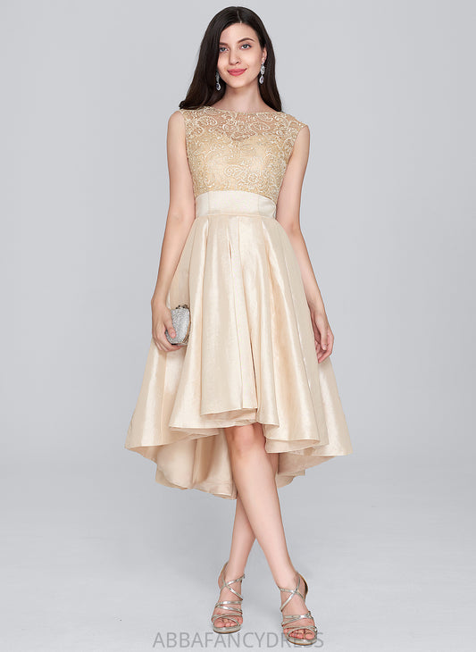 Asymmetrical Lace Tiffany Dress With Homecoming Dresses Neck A-Line Scoop Taffeta Homecoming