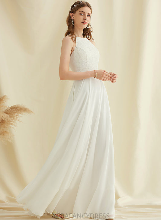 Dress Wedding Pockets Chiffon Floor-Length Sharon Lace A-Line Neck Wedding Dresses Scoop With