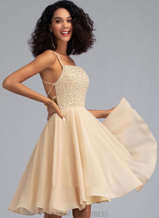 With Sequins Homecoming Neckline Rowan Knee-Length Dress Homecoming Dresses A-Line Chiffon Beading Square