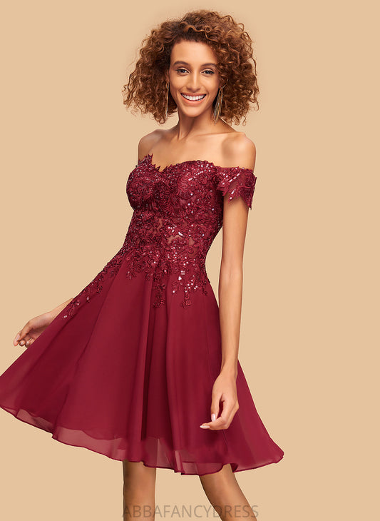 A-Line Sienna Dress Short/Mini Off-the-Shoulder Sequins Homecoming Dresses Homecoming With Lace Chiffon