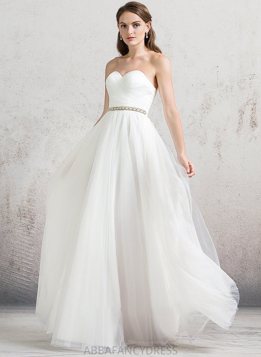 Ruffle A-Line Lindsey Sweetheart Tulle Floor-Length Wedding Dresses With Wedding Beading Dress