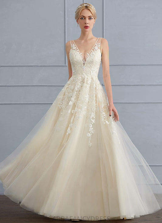 Beading A-Line V-neck With Wedding Dresses Natalya Floor-Length Sequins Wedding Tulle Dress