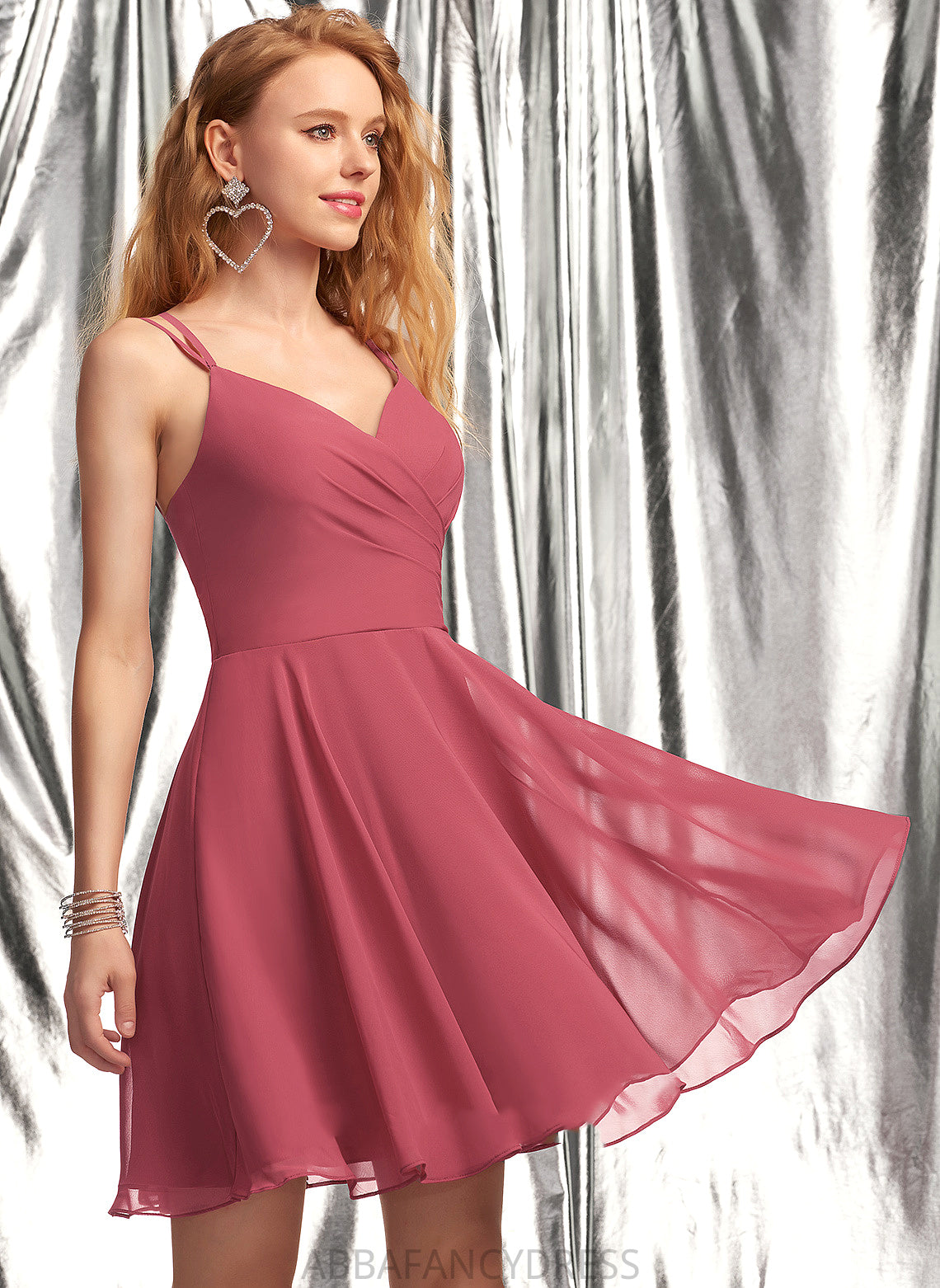 Short/Mini A-Line V-neck Homecoming Dress Chiffon With Lorelei Ruffle Homecoming Dresses