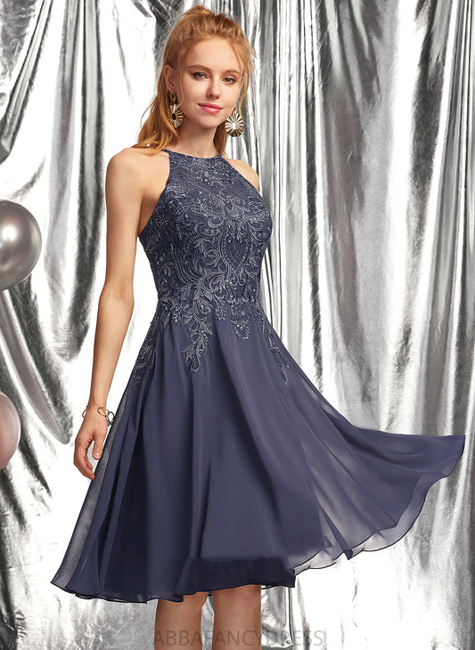 Scoop Dress Chiffon Lace Knee-Length Homecoming Dresses Neck Homecoming With Bria Lace Appliques A-Line