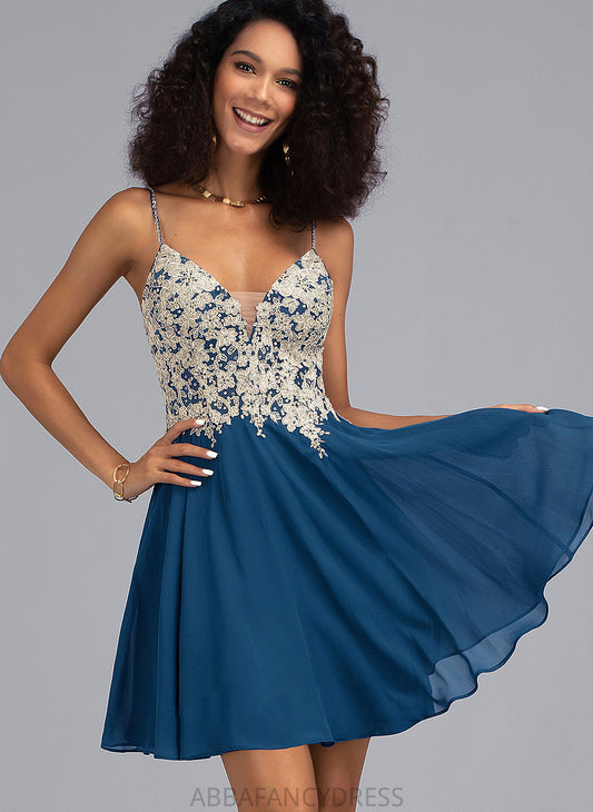 Short/Mini Homecoming Homecoming Dresses Ariella A-Line V-neck With Chiffon Lace Dress Beading