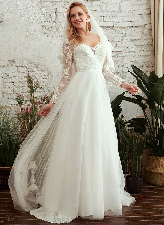 Beading Wedding Dresses With Dress Miya Sweep V-neck Wedding Sequins A-Line Train