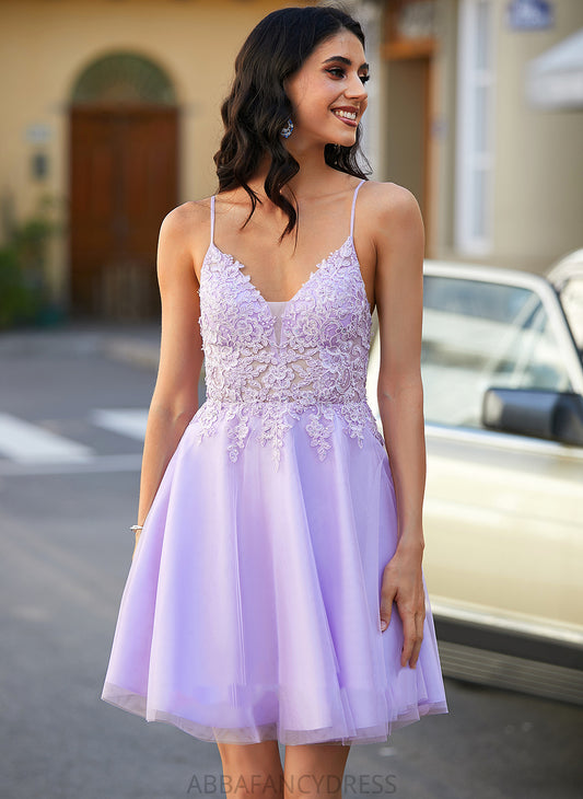 A-Line Dress Homecoming Dresses Tulle Lace Beading V-neck Alondra Short/Mini With Homecoming