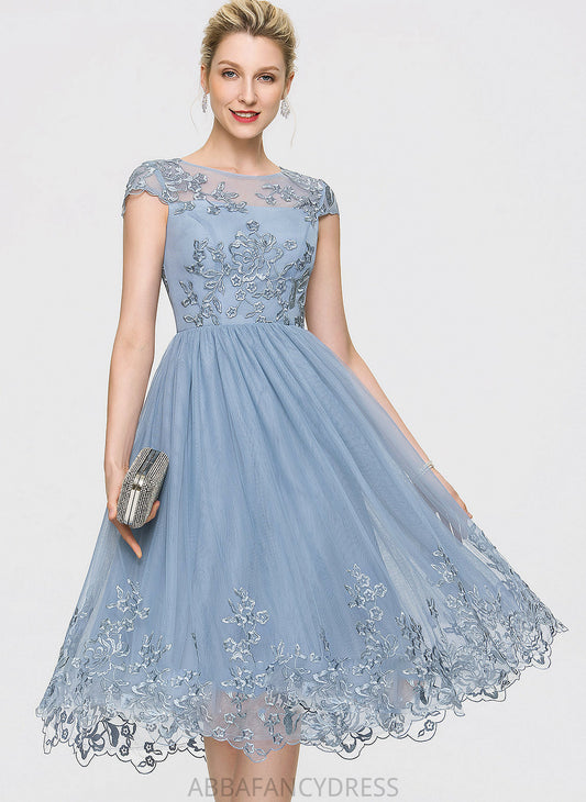 With Lace Neck Dress Knee-Length A-Line Tulle Homecoming Dresses Homecoming Sequins Britney Scoop