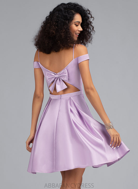 Off-the-Shoulder Satin Bow(s) Homecoming Homecoming Dresses Alisa Pockets A-Line Dress With Short/Mini