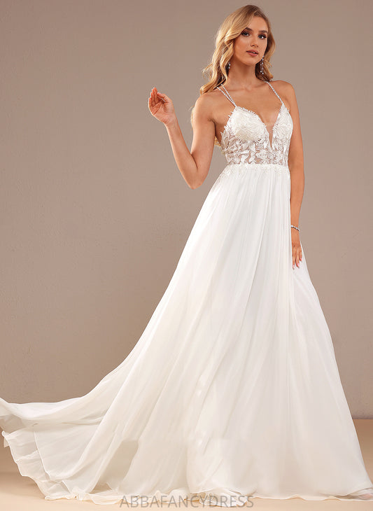 Lace With A-Line Dress Wedding Sweep V-neck Train Undine Lace Beading Chiffon Wedding Dresses Sequins