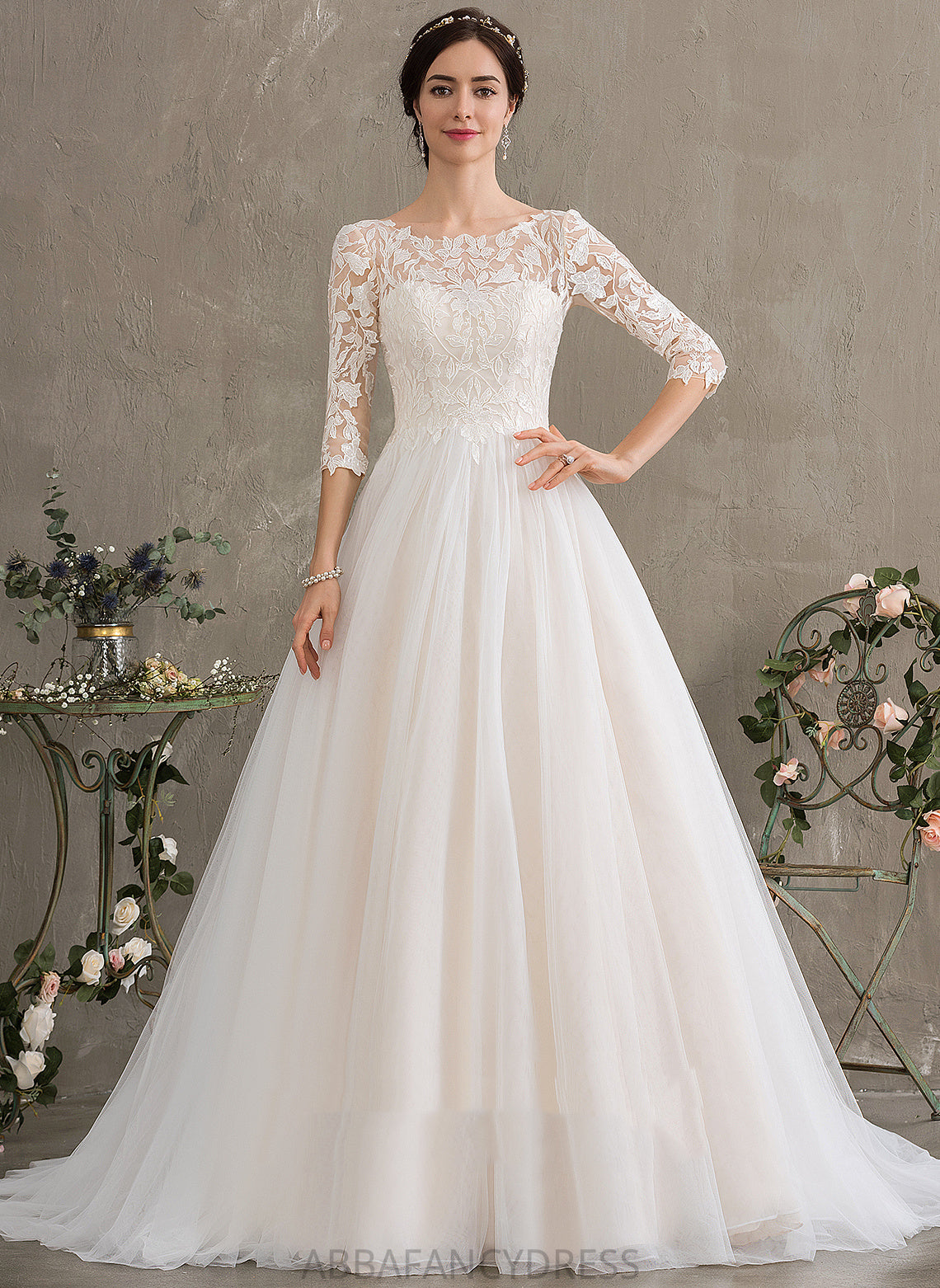 Scoop Neck With Wedding Dresses Giana Court Ball-Gown/Princess Sequins Dress Lace Tulle Train Wedding