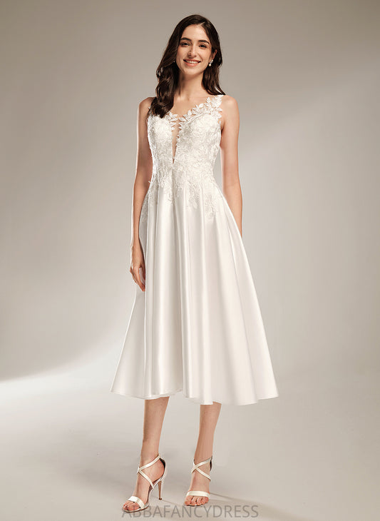 V-neck With Arely Dress Wedding Tea-Length A-Line Wedding Dresses Pockets