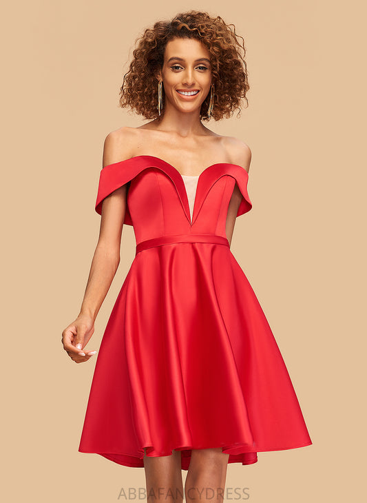 Kim A-Line Dress Homecoming Short/Mini Homecoming Dresses Satin Off-the-Shoulder