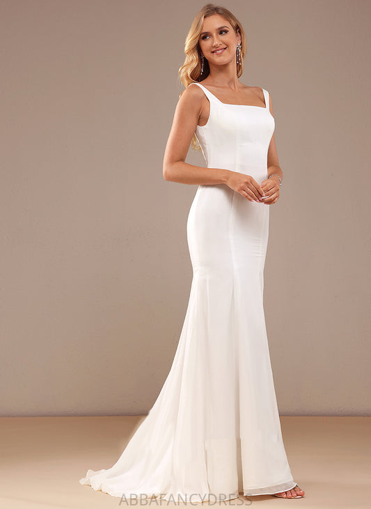 Train Dress With Neckline Trumpet/Mermaid Square Lace Chiffon Wedding Dresses Hailee Sweep Wedding