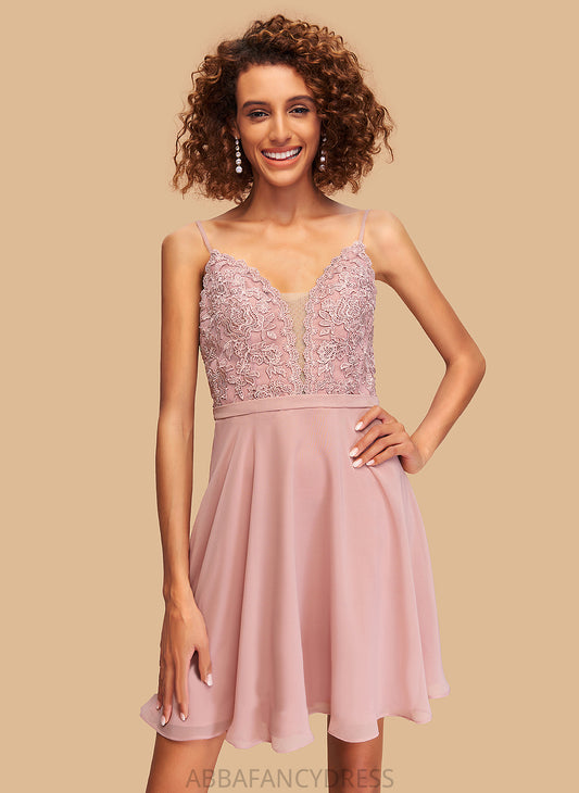 V-neck Chiffon Dress A-Line With Aylin Homecoming Lace Short/Mini Homecoming Dresses